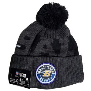NWT New Era NFL Baltimore Ravens Adult Cuffed Knit Pom Stocking Cap Beanie Hat